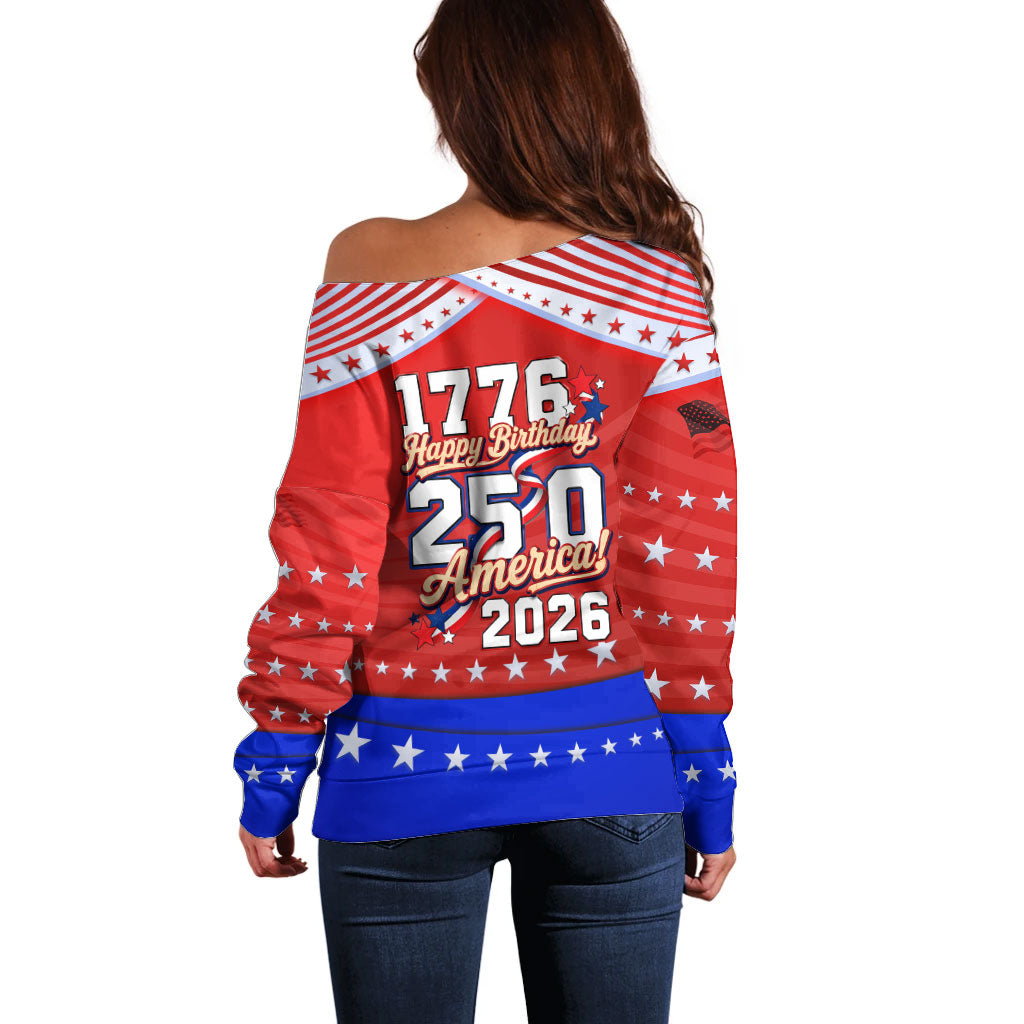America Turns 250 I Turn 50 Off Shoulder Sweater Patriotic Eagle Flag Birthday Stars Stripes