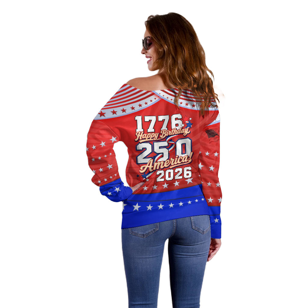 America Turns 250 I Turn 50 Off Shoulder Sweater Patriotic Eagle Flag Birthday Stars Stripes