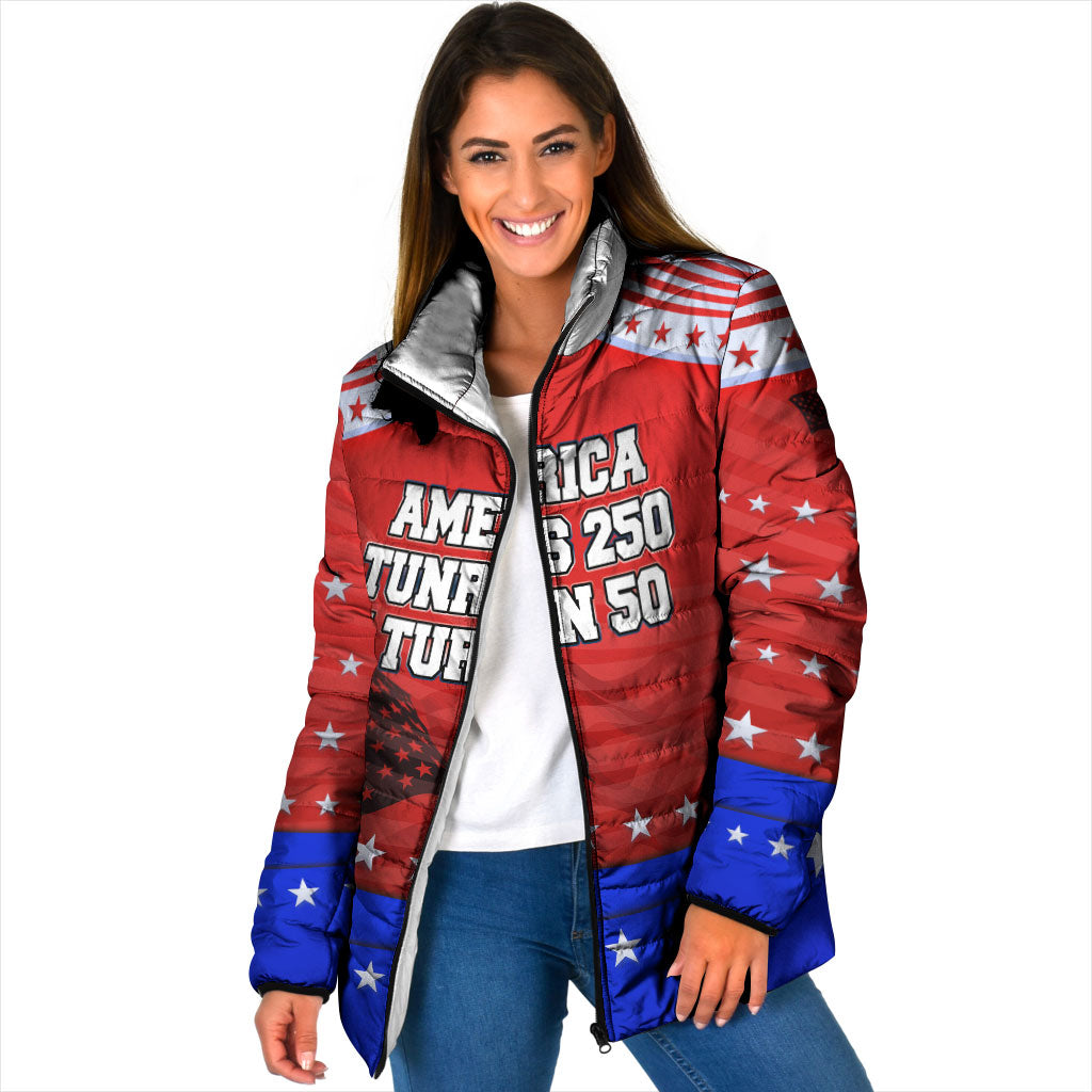 America Turns 250 I Turn 50 Padded Jacket Patriotic Eagle Flag Birthday Stars Stripes