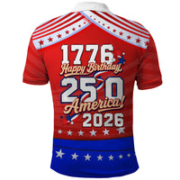 America Turns 250 I Turn 50 Polo Shirt Patriotic Eagle Flag Birthday Stars Stripes