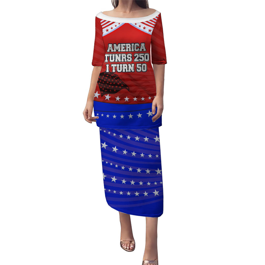 America Turns 250 I Turn 50 Puletasi Patriotic Eagle Flag Birthday Stars Stripes