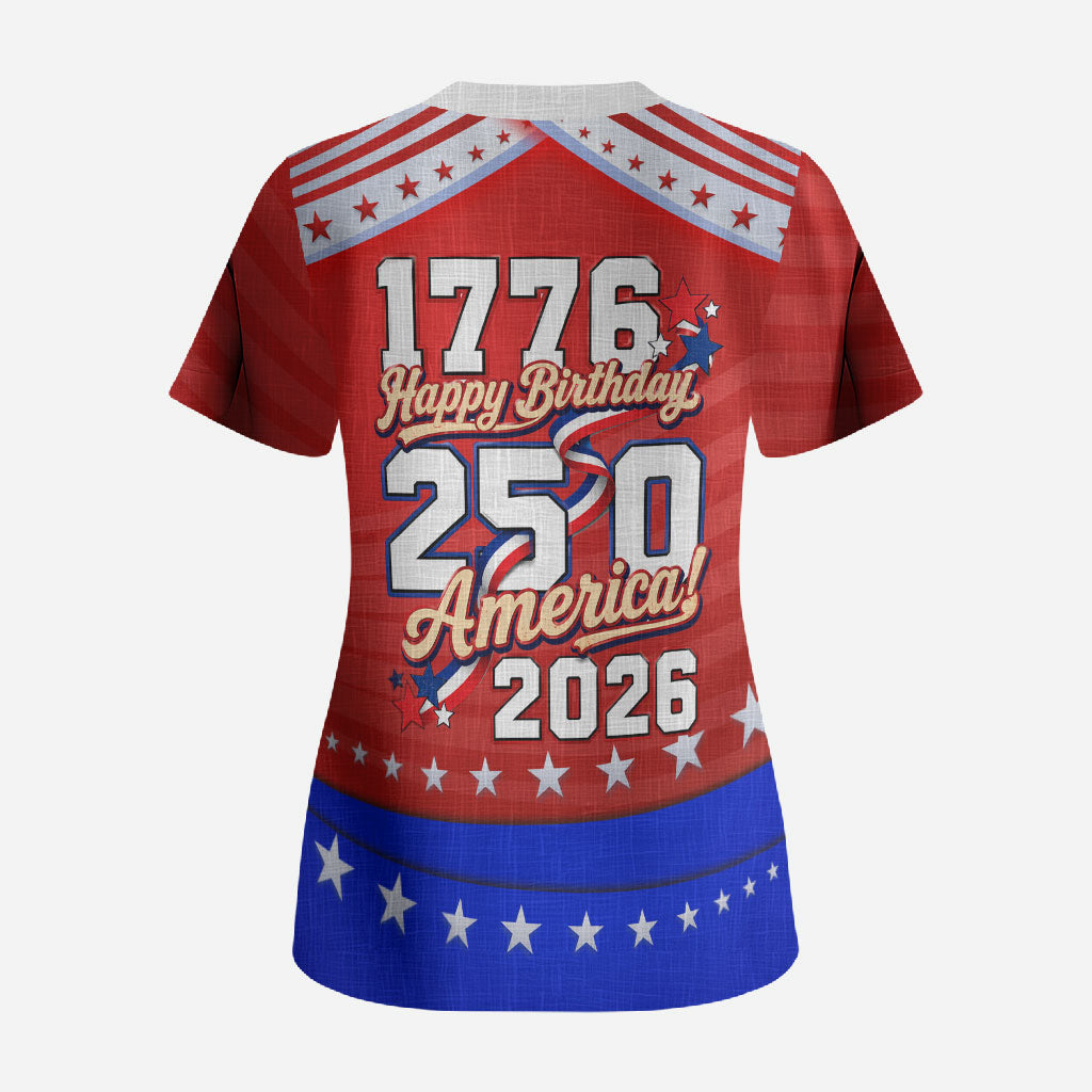 America Turns 250 I Turn 50 Scrub Top Patriotic Eagle Flag Birthday Stars Stripes