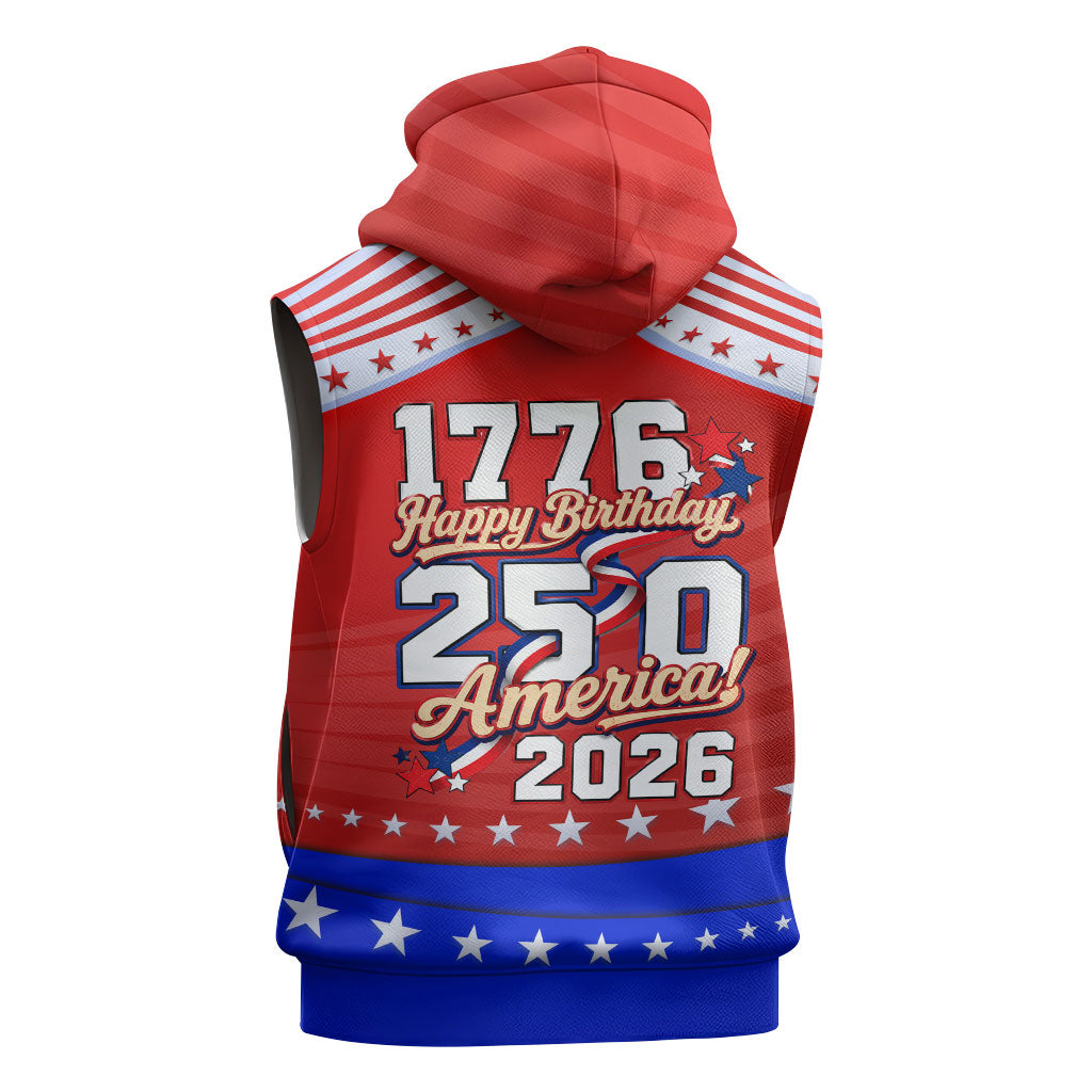 America Turns 250 I Turn 50 Sleeveless Hoodie Patriotic Eagle Flag Birthday Stars Stripes