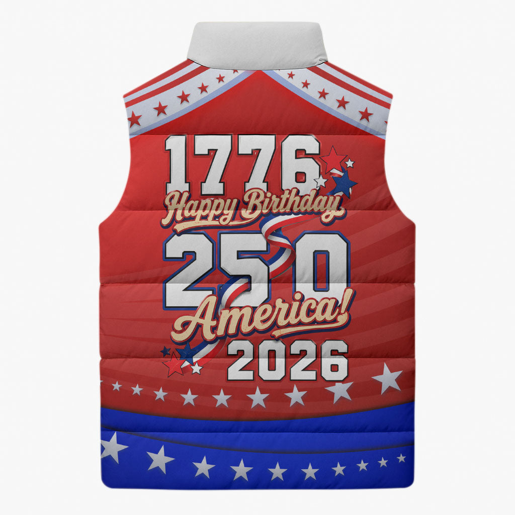 America Turns 250 I Turn 50 Sleeveless Puffer Jacket Patriotic Eagle Flag Birthday Stars Stripes