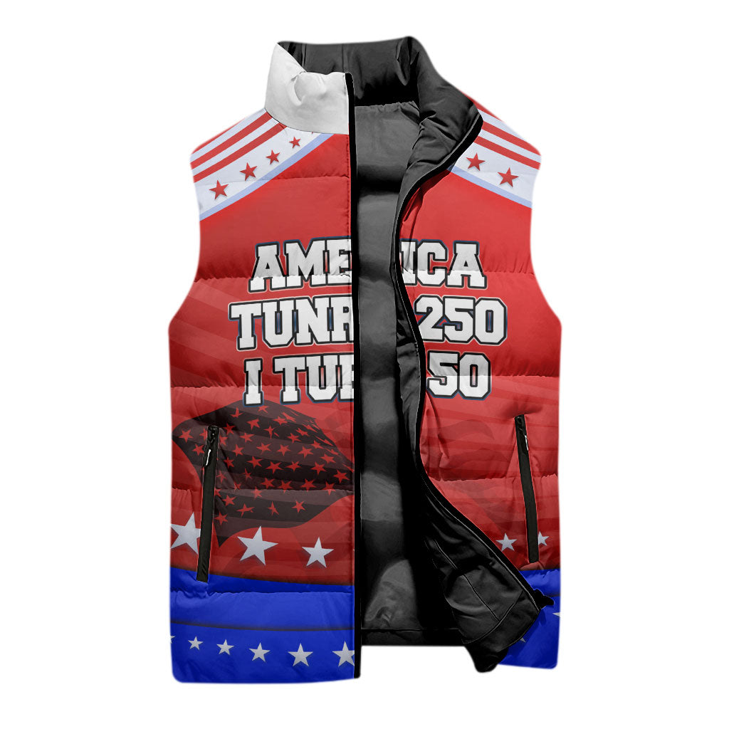 America Turns 250 I Turn 50 Sleeveless Puffer Jacket Patriotic Eagle Flag Birthday Stars Stripes