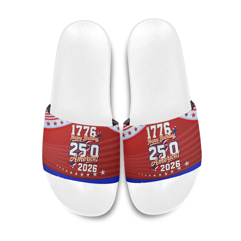 America Turns 250 I Turn 50 Slide Sandals Patriotic Eagle Flag Birthday Stars Stripes