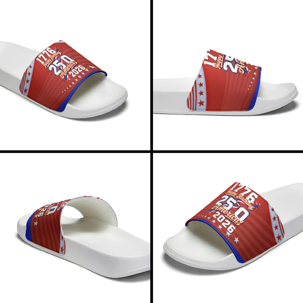 America Turns 250 I Turn 50 Slide Sandals Patriotic Eagle Flag Birthday Stars Stripes