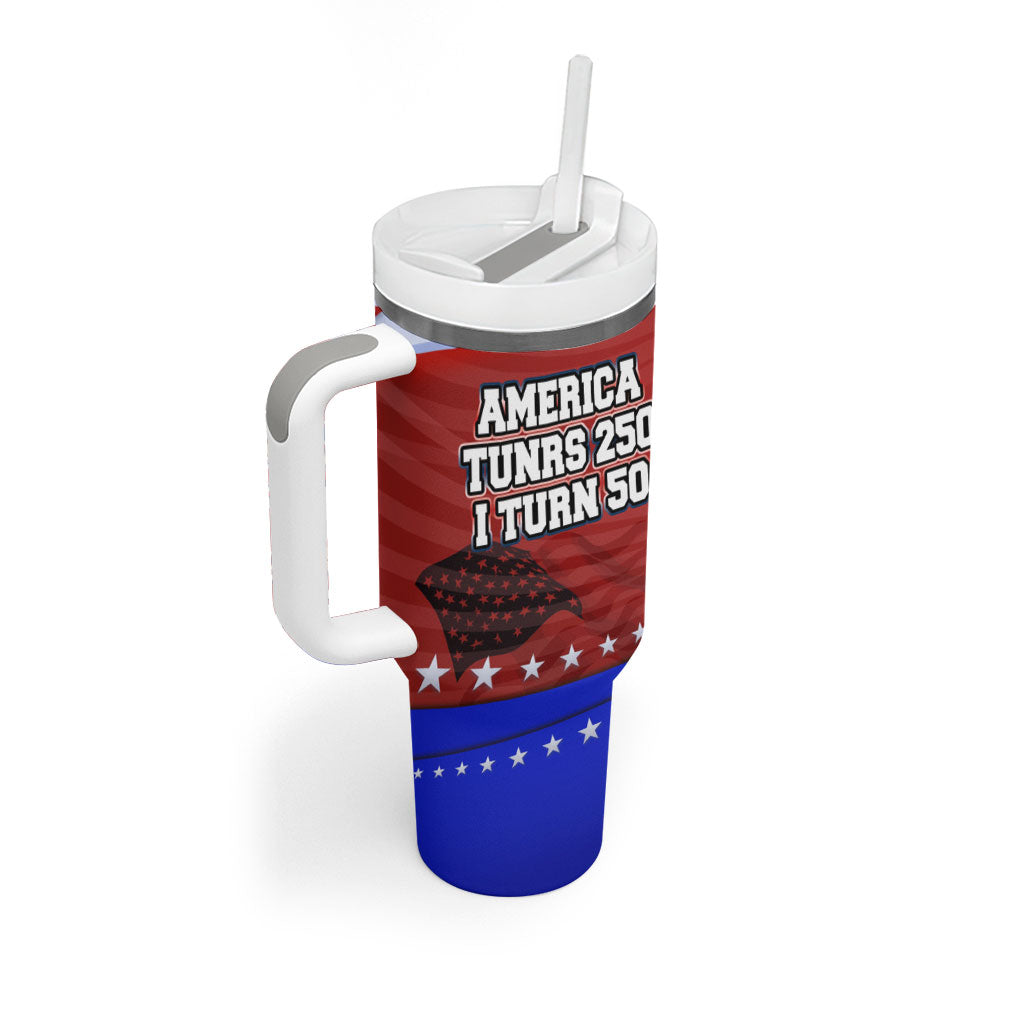 America Turns 250 I Turn 50 Tumbler With Handle Patriotic Eagle Flag Birthday Stars Stripes