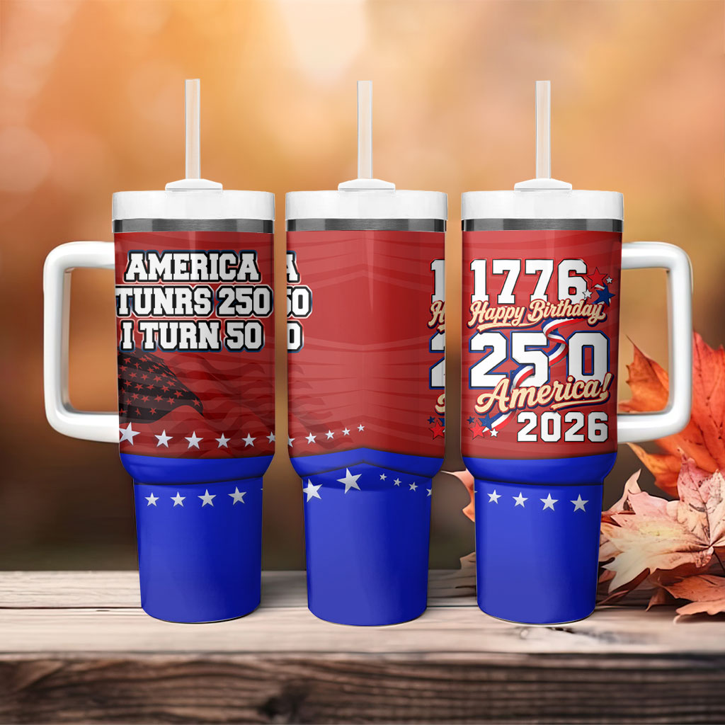 America Turns 250 I Turn 50 Tumbler With Handle Patriotic Eagle Flag Birthday Stars Stripes