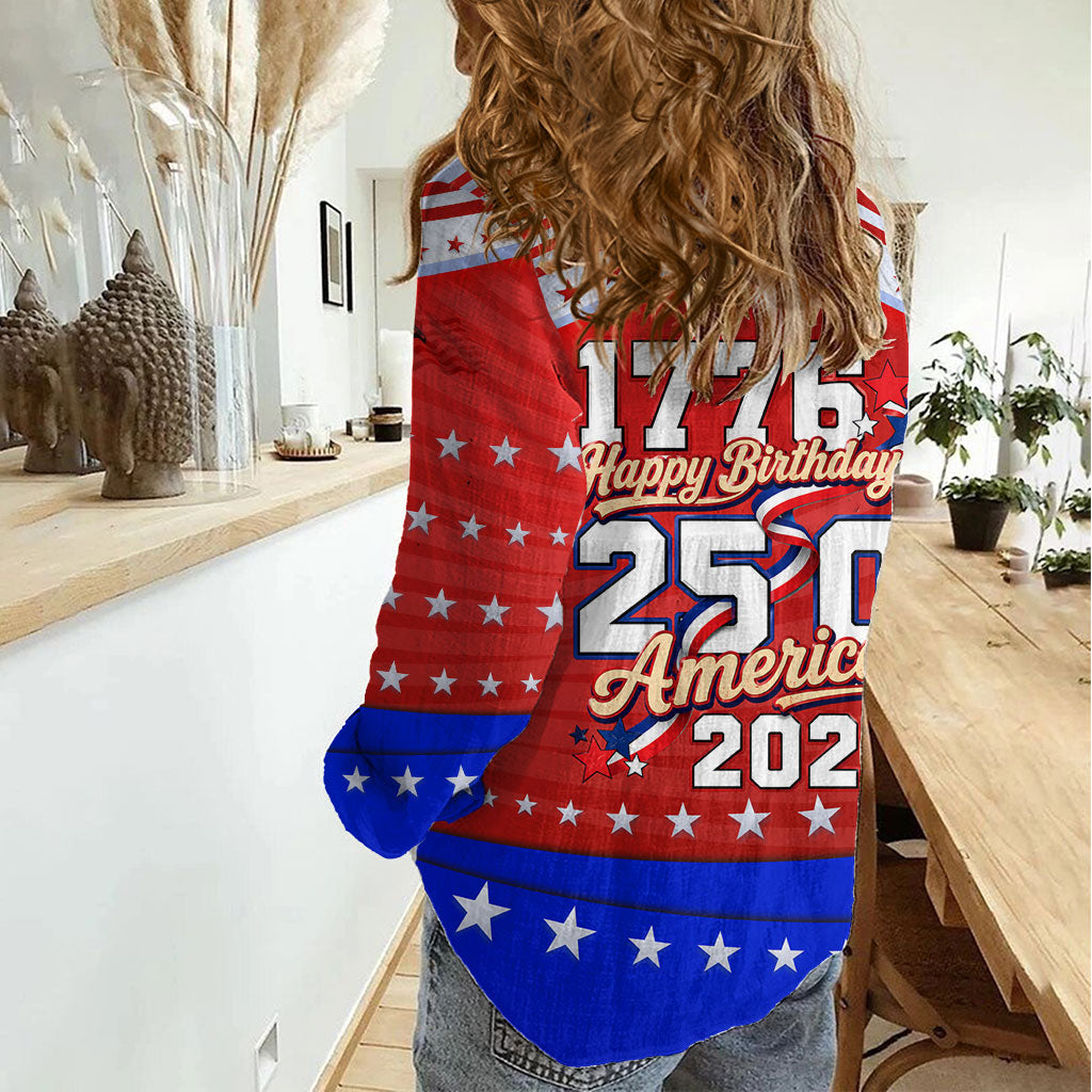 America Turns 250 I Turn 50 Women Casual Shirt Patriotic Eagle Flag Birthday Stars Stripes
