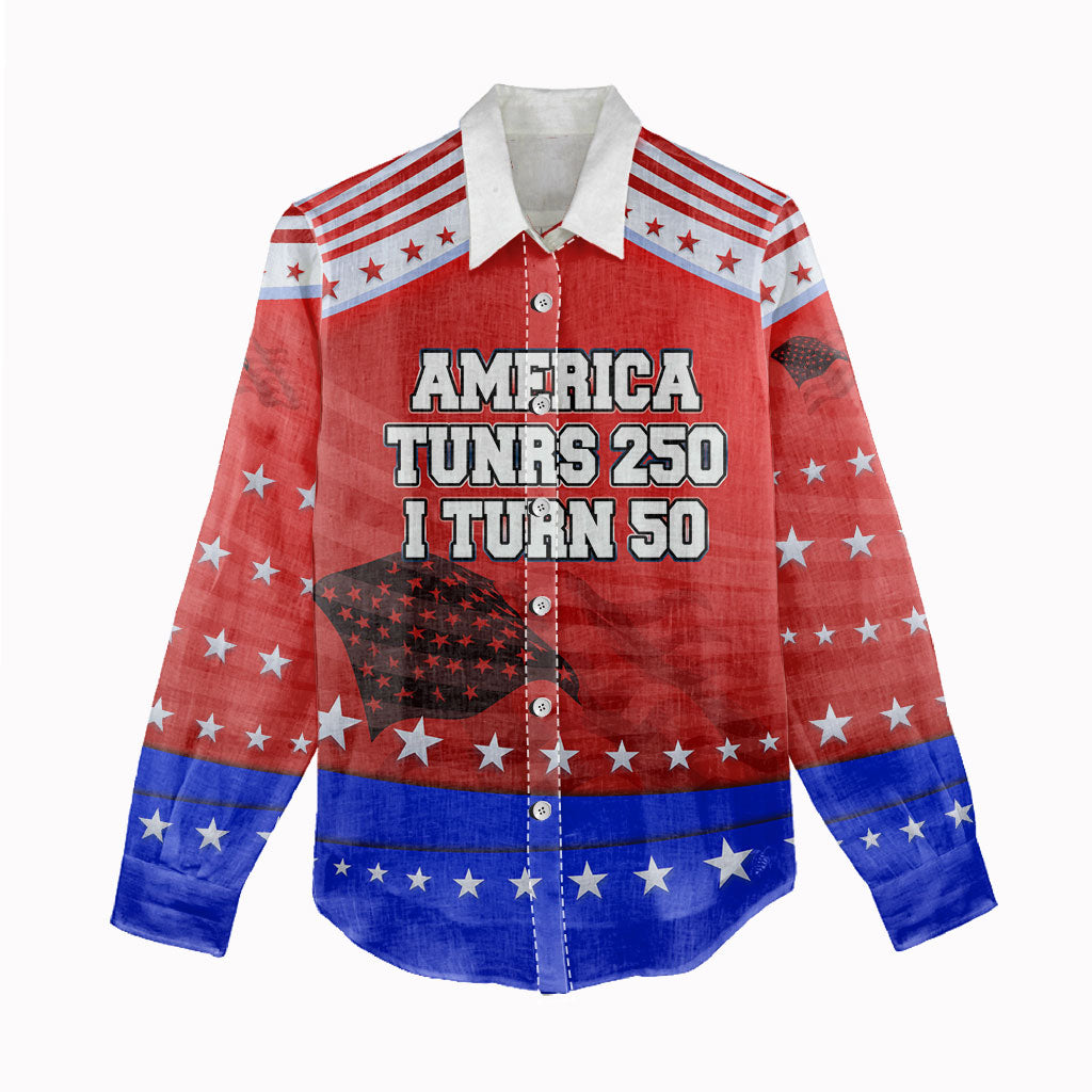 America Turns 250 I Turn 50 Women Casual Shirt Patriotic Eagle Flag Birthday Stars Stripes