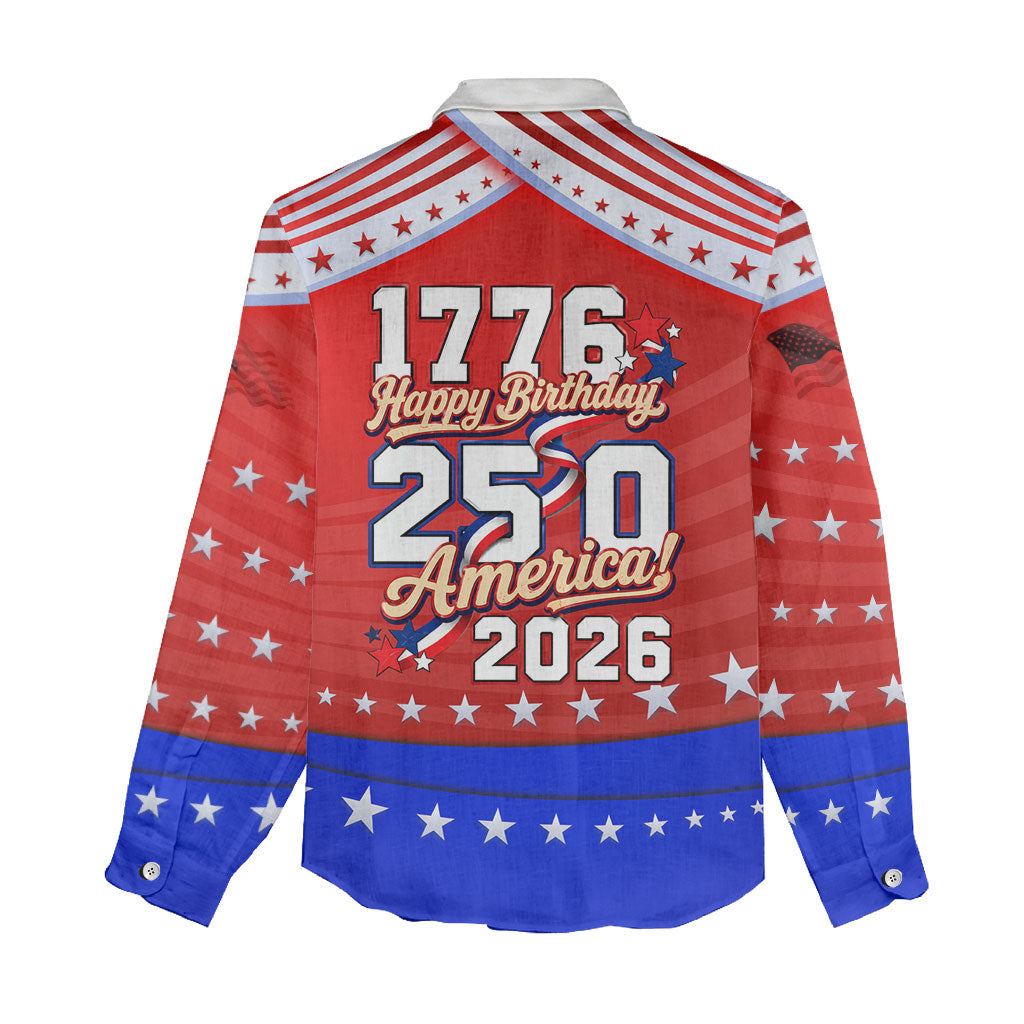 America Turns 250 I Turn 50 Women Casual Shirt Patriotic Eagle Flag Birthday Stars Stripes