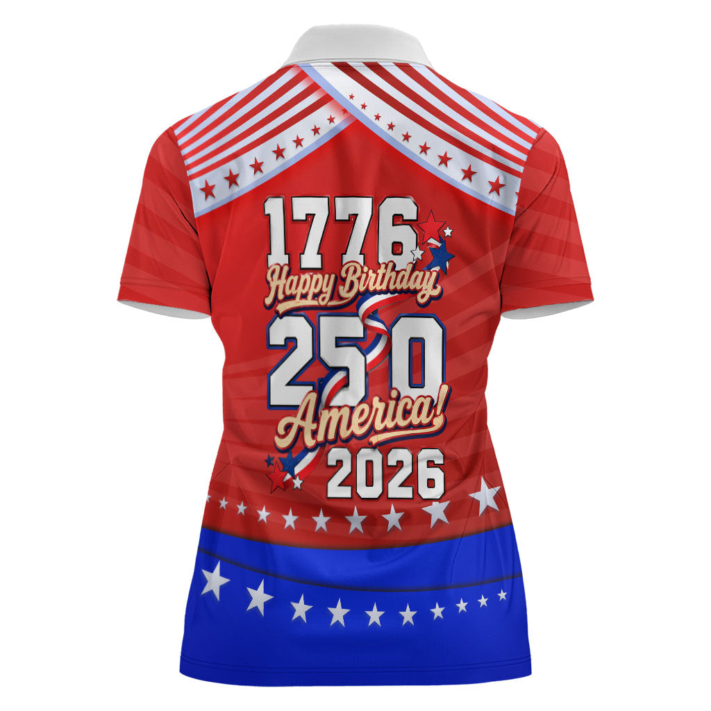 America Turns 250 I Turn 50 Women Polo Shirt Patriotic Eagle Flag Birthday Stars Stripes