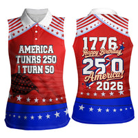 America Turns 250 I Turn 50 Women Sleeveless Polo Shirt Patriotic Eagle Flag Birthday Stars Stripes