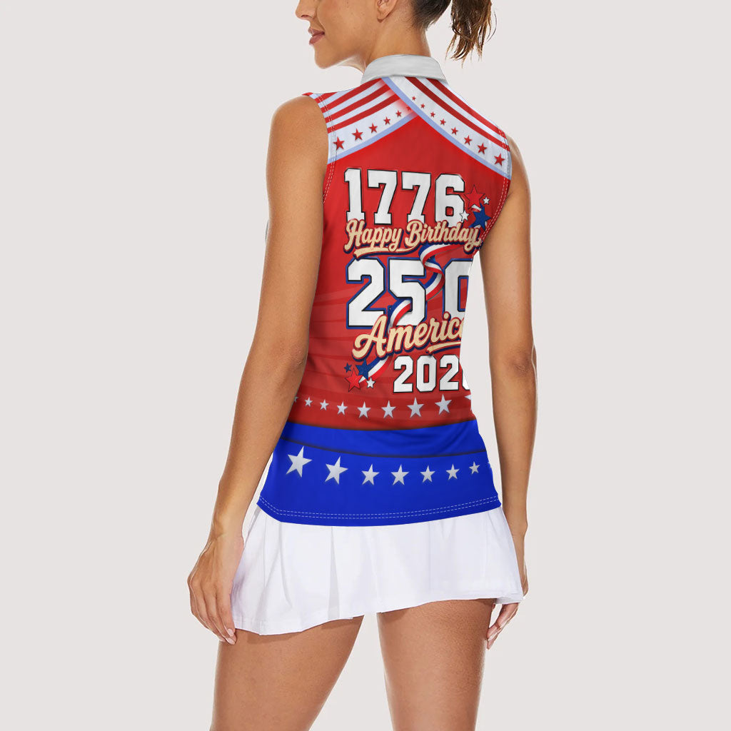 America Turns 250 I Turn 50 Women Sleeveless Polo Shirt Patriotic Eagle Flag Birthday Stars Stripes