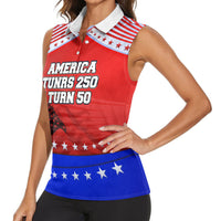 America Turns 250 I Turn 50 Women Sleeveless Polo Shirt Patriotic Eagle Flag Birthday Stars Stripes