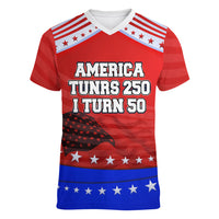 America Turns 250 I Turn 50 Women V-Neck T-Shirt Patriotic Eagle Flag Birthday Stars Stripes