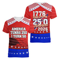 America Turns 250 I Turn 50 Women V-Neck T-Shirt Patriotic Eagle Flag Birthday Stars Stripes