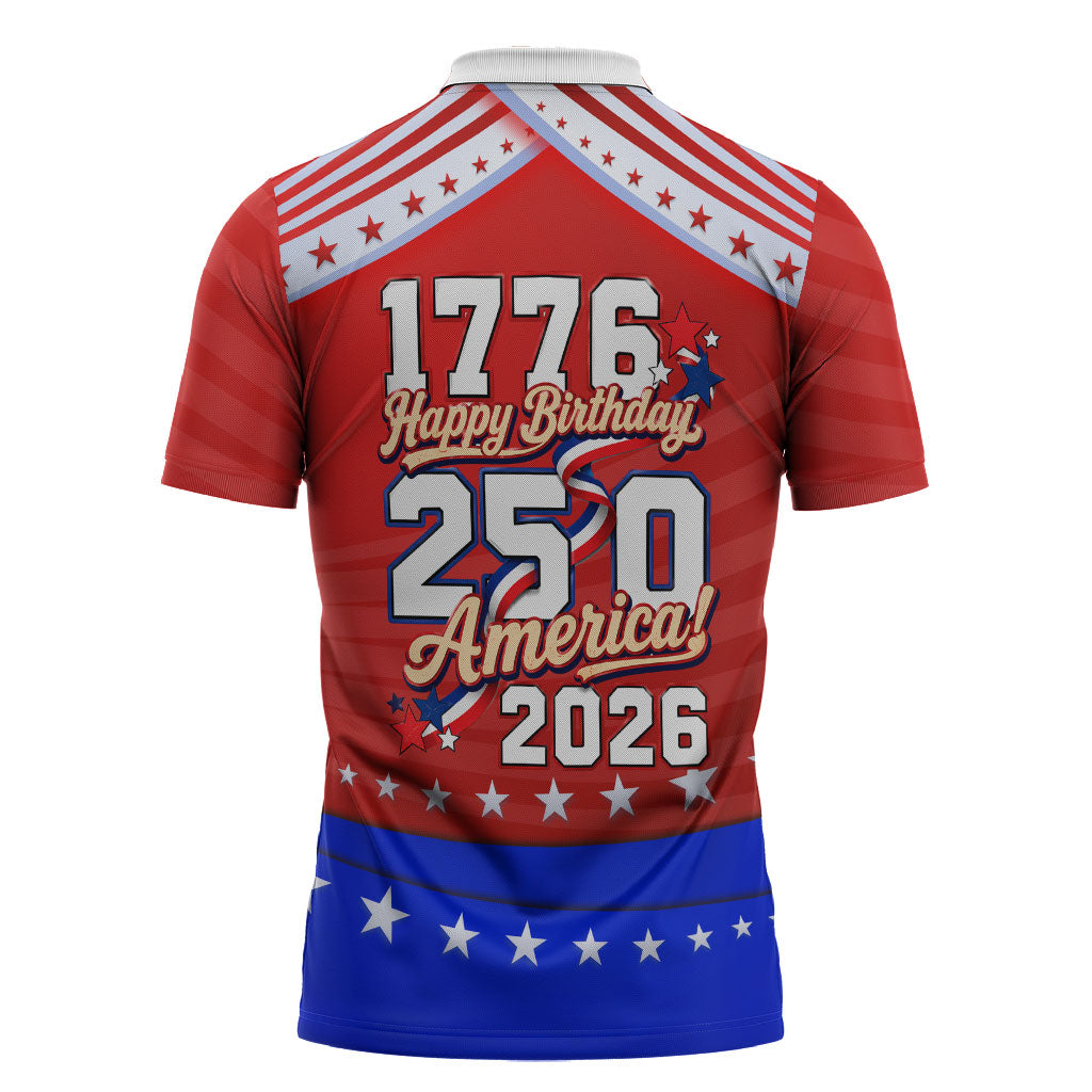 America Turns 250 I Turn 50 Zipper Polo Shirt Patriotic Eagle Flag Birthday Stars Stripes
