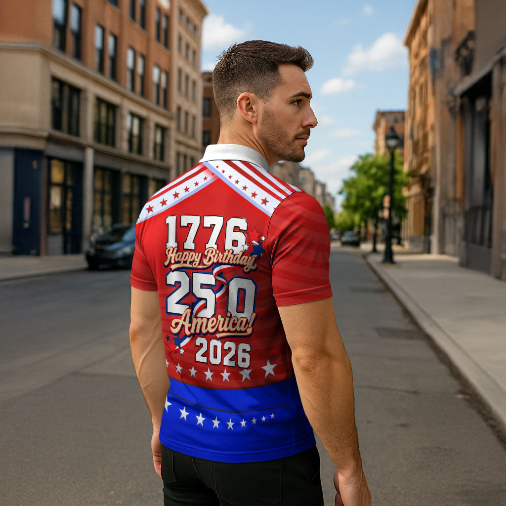 America Turns 250 I Turn 50 Zipper Polo Shirt Patriotic Eagle Flag Birthday Stars Stripes