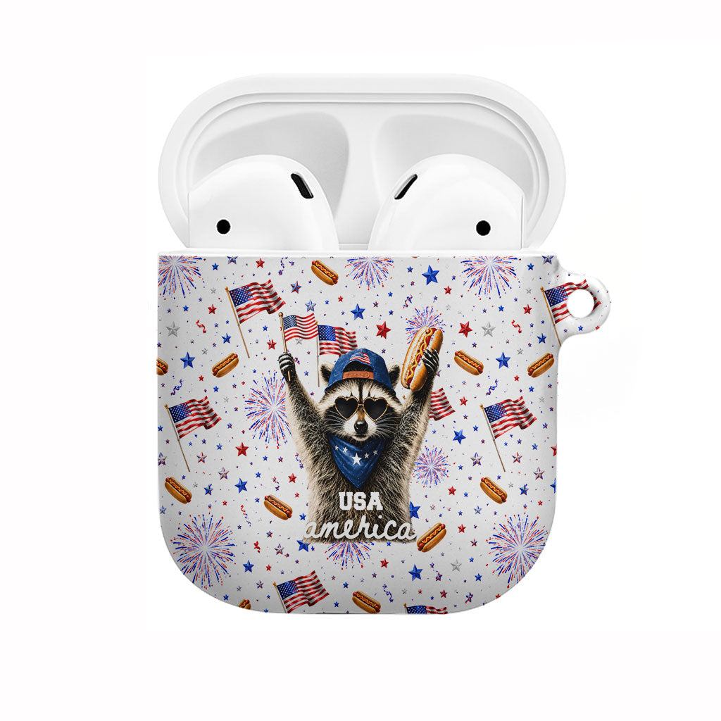 USA America Raccoon Hot Dog 250 Years AirPods Case 4th of July 1776-2026 Patriotic Fireworks