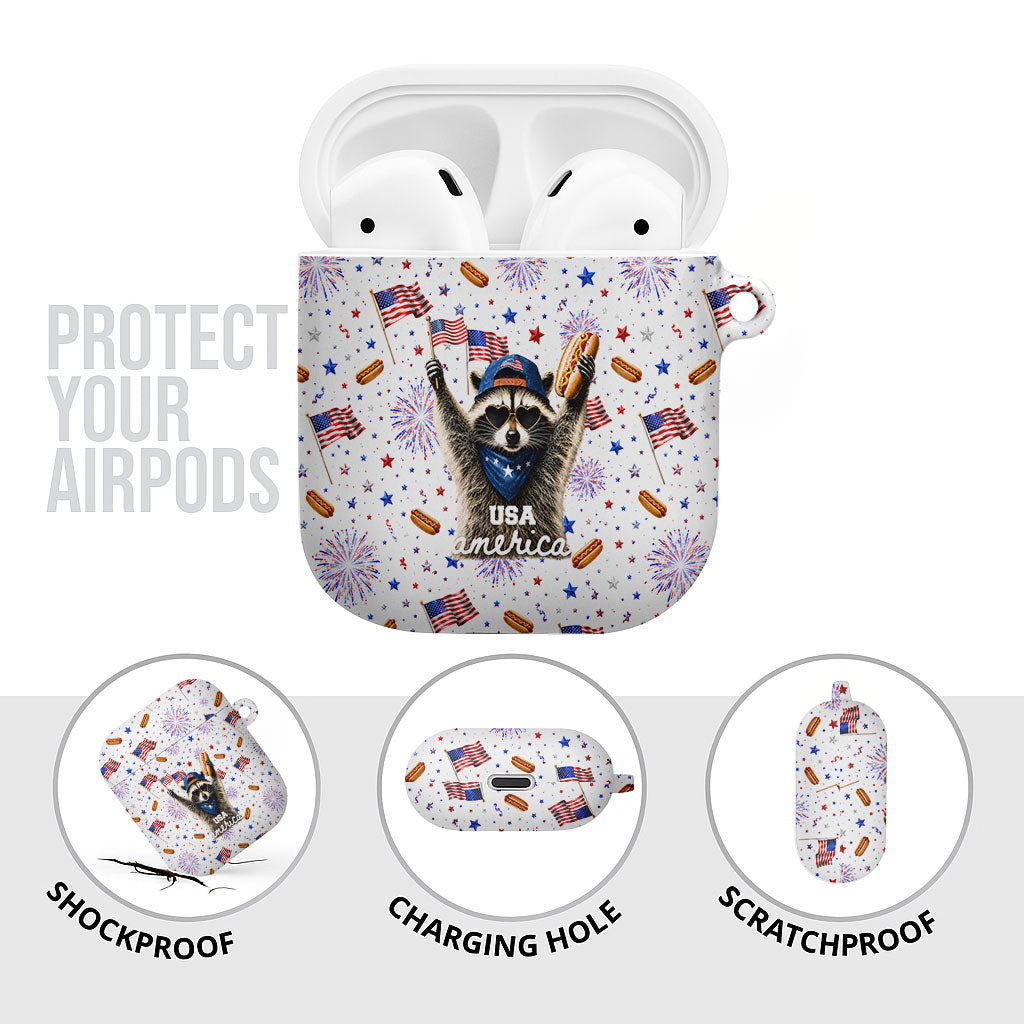 USA America Raccoon Hot Dog 250 Years AirPods Case 4th of July 1776-2026 Patriotic Fireworks