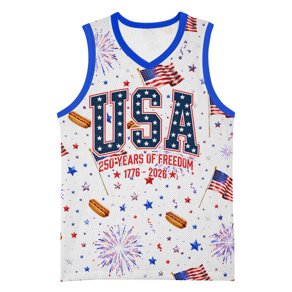 USA America Raccoon Hot Dog 250 Years Basketball Jersey 4th of July 1776-2026 Patriotic Fireworks