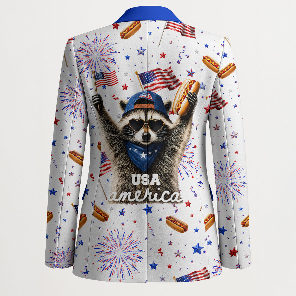 USA America Raccoon Hot Dog 250 Years Blazer 4th of July 1776-2026 Patriotic Fireworks