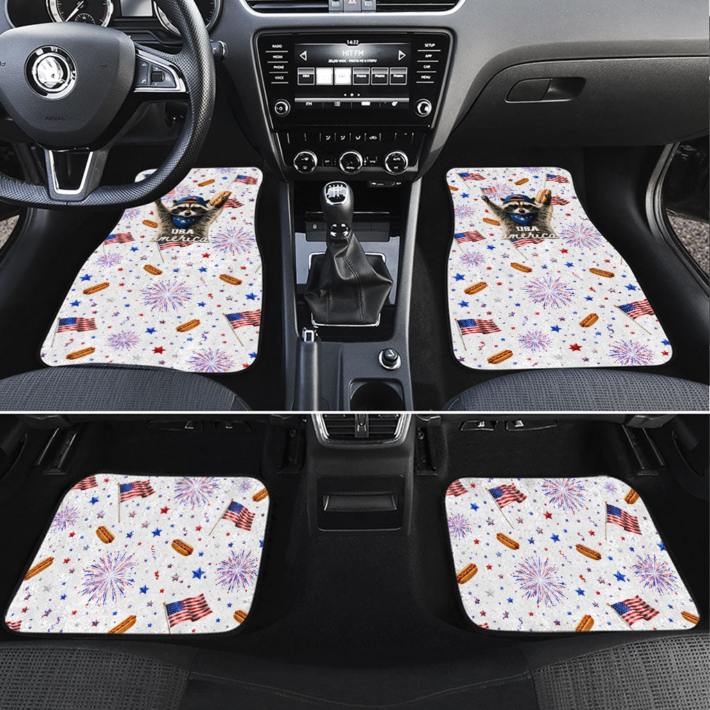 USA America Raccoon Hot Dog 250 Years Car Mats 4th of July 1776-2026 Patriotic Fireworks