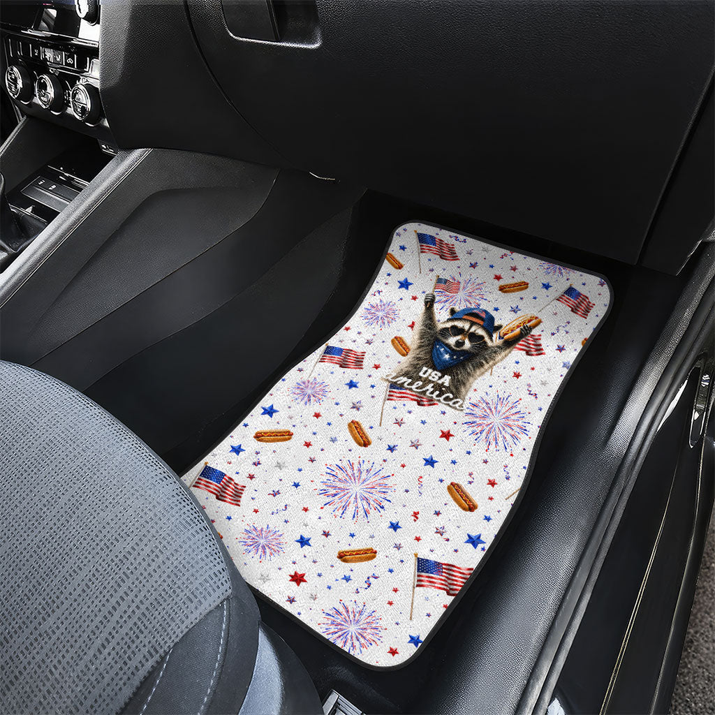 USA America Raccoon Hot Dog 250 Years Car Mats 4th of July 1776-2026 Patriotic Fireworks