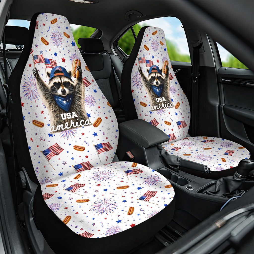 USA America Raccoon Hot Dog 250 Years Car Seat Cover 4th of July 1776-2026 Patriotic Fireworks