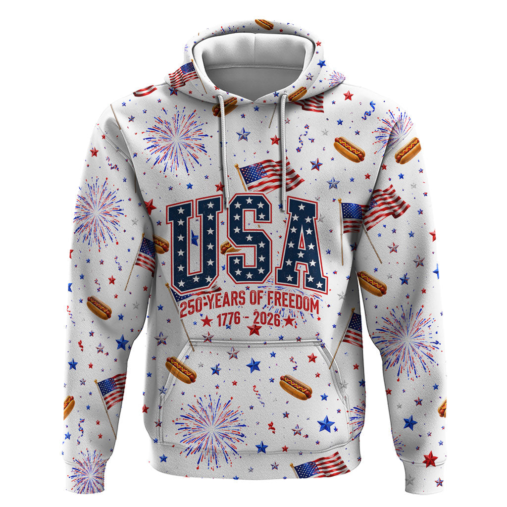 USA America Raccoon Hot Dog 250 Years Hoodie 4th of July 1776-2026 Patriotic Fireworks