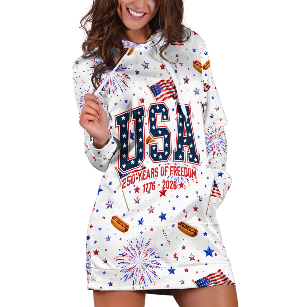 USA America Raccoon Hot Dog 250 Years Hoodie Dress 4th of July 1776-2026 Patriotic Fireworks