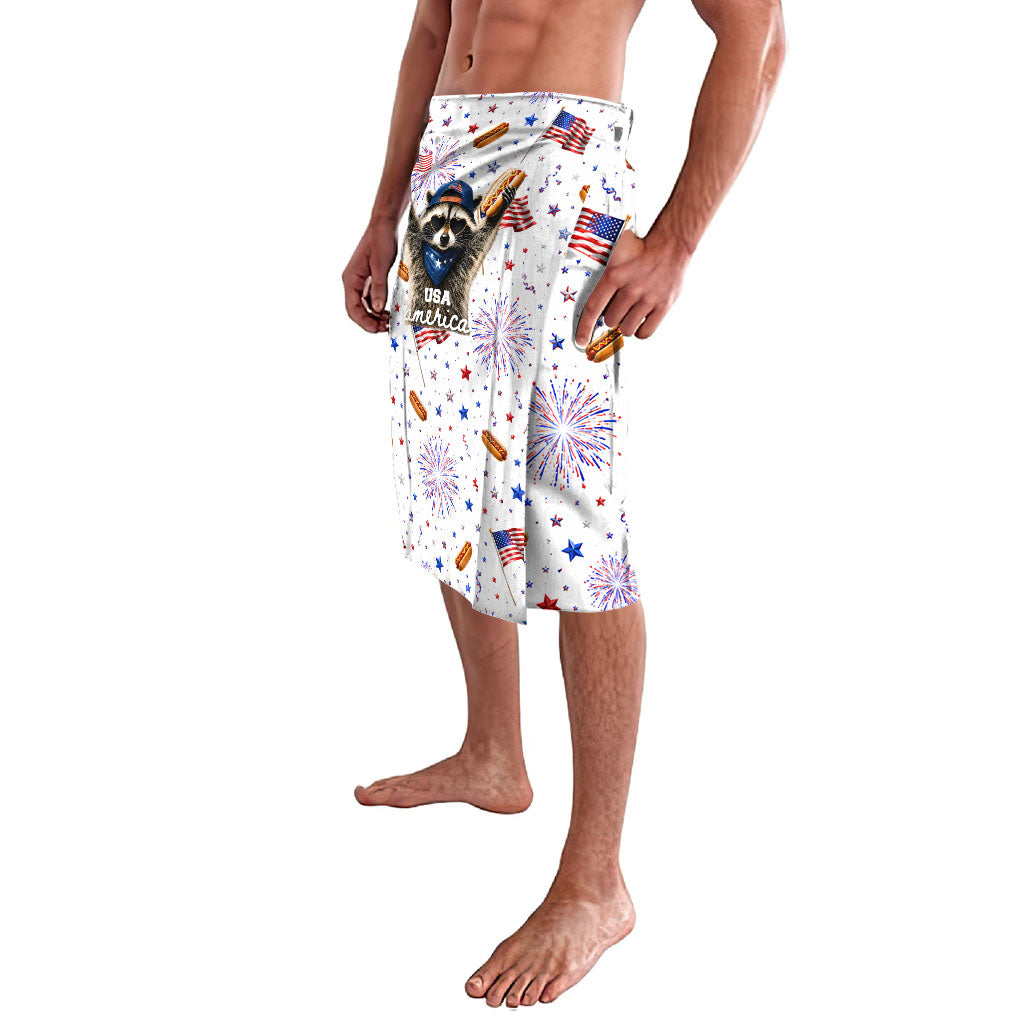 USA America Raccoon Hot Dog 250 Years Lavalava 4th of July 1776-2026 Patriotic Fireworks
