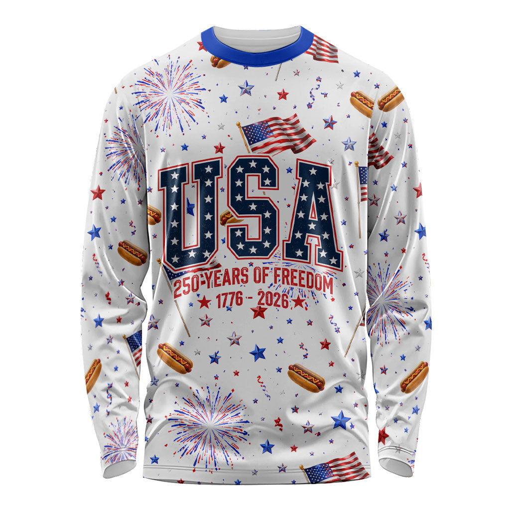 USA America Raccoon Hot Dog 250 Years Long Sleeve Shirt 4th of July 1776-2026 Patriotic Fireworks