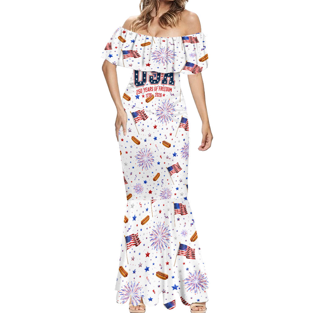 USA America Raccoon Hot Dog 250 Years Mermaid Dress 4th of July 1776-2026 Patriotic Fireworks