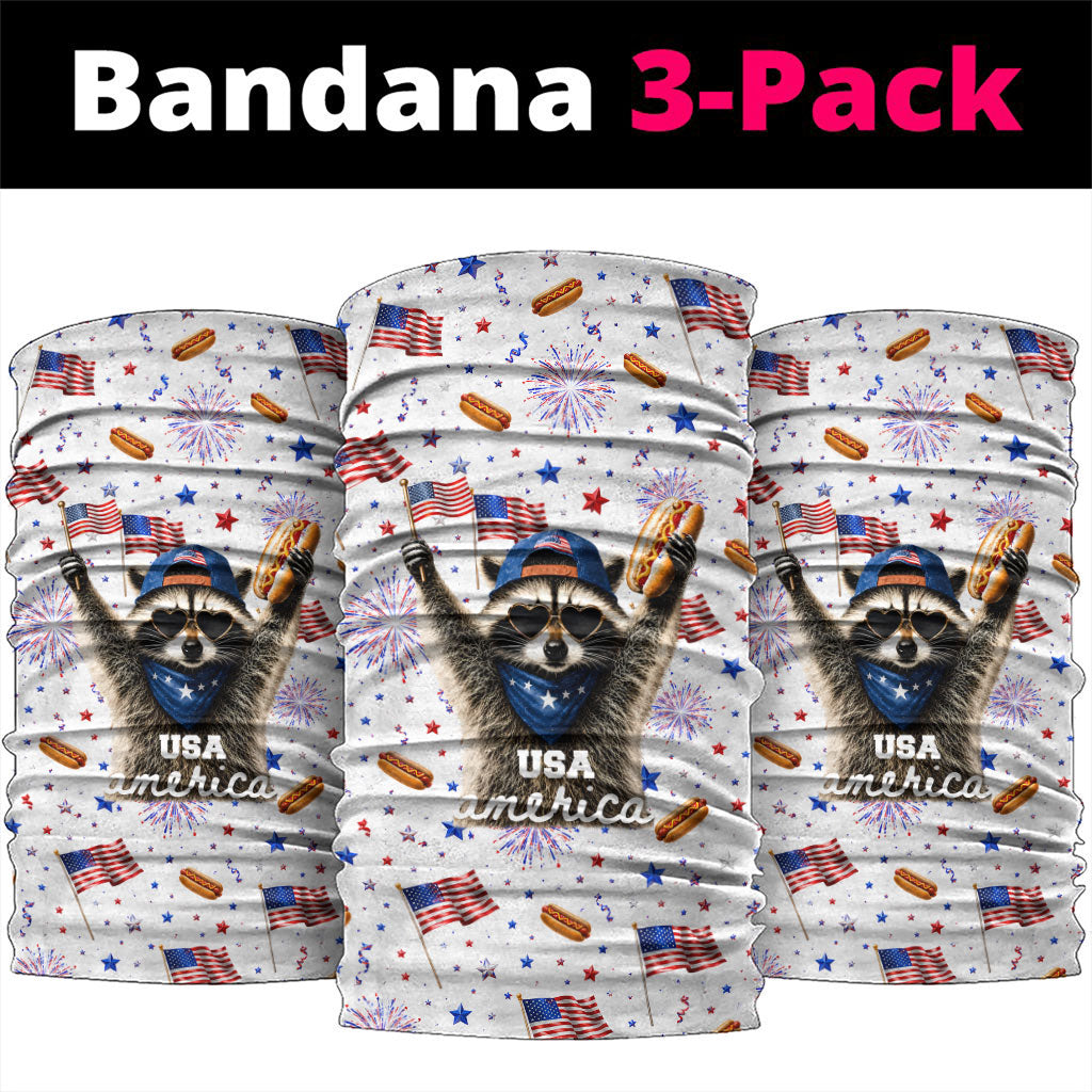 USA America Raccoon Hot Dog 250 Years Neck Gaiter 4th of July 1776-2026 Patriotic Fireworks