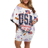 USA America Raccoon Hot Dog 250 Years Off Shoulder Short Dress 4th of July 1776-2026 Patriotic Fireworks