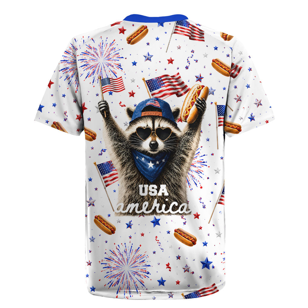 USA America Raccoon Hot Dog 250 Years Rugby Jersey 4th of July 1776-2026 Patriotic Fireworks