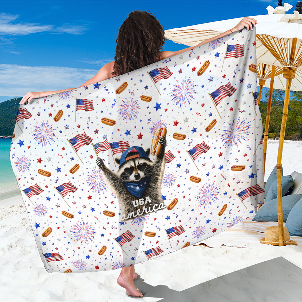 USA America Raccoon Hot Dog 250 Years Sarong 4th of July 1776-2026 Patriotic Fireworks