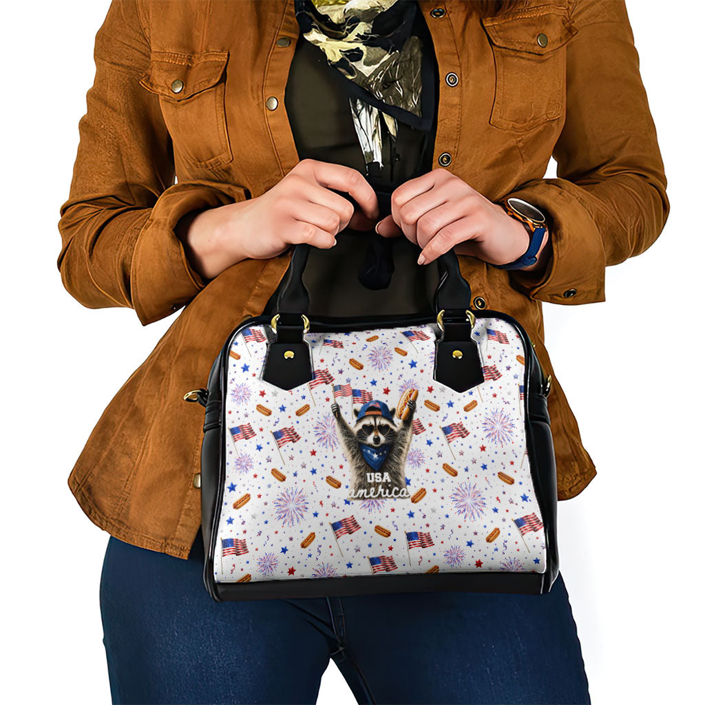 USA America Raccoon Hot Dog 250 Years Shoulder Handbag 4th of July 1776-2026 Patriotic Fireworks