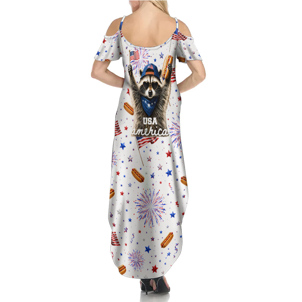 USA America Raccoon Hot Dog 250 Years Summer Maxi Dress 4th of July 1776-2026 Patriotic Fireworks