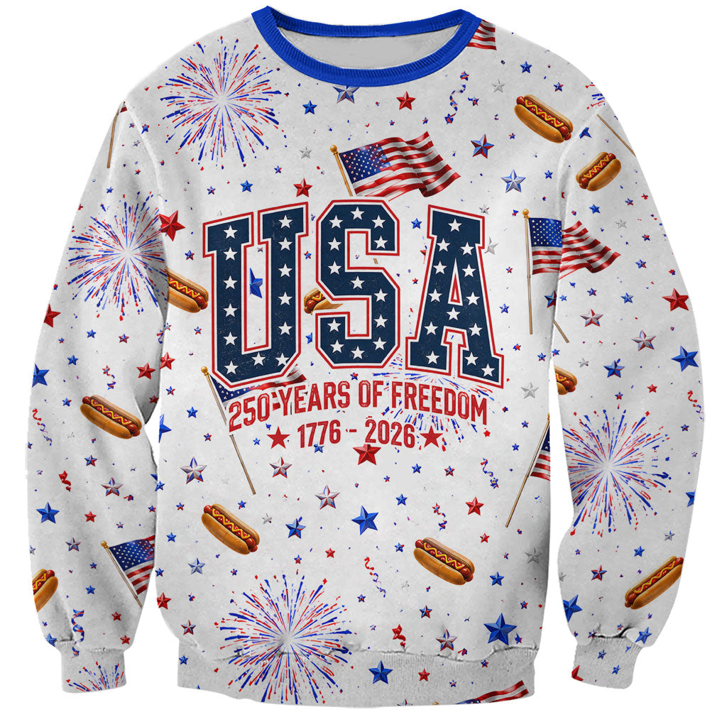USA America Raccoon Hot Dog 250 Years Sweatshirt 4th of July 1776-2026 Patriotic Fireworks
