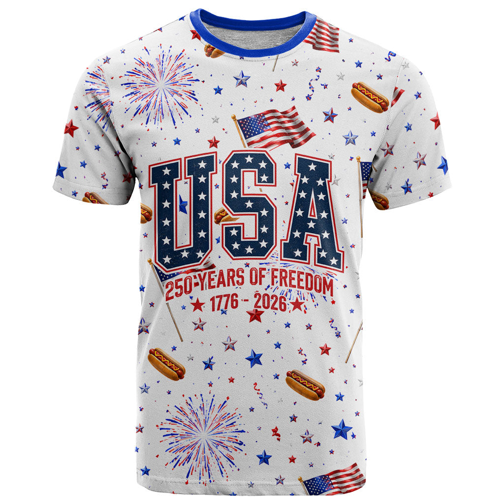 USA America Raccoon Hot Dog 250 Years T Shirt 4th of July 1776-2026 Patriotic Fireworks