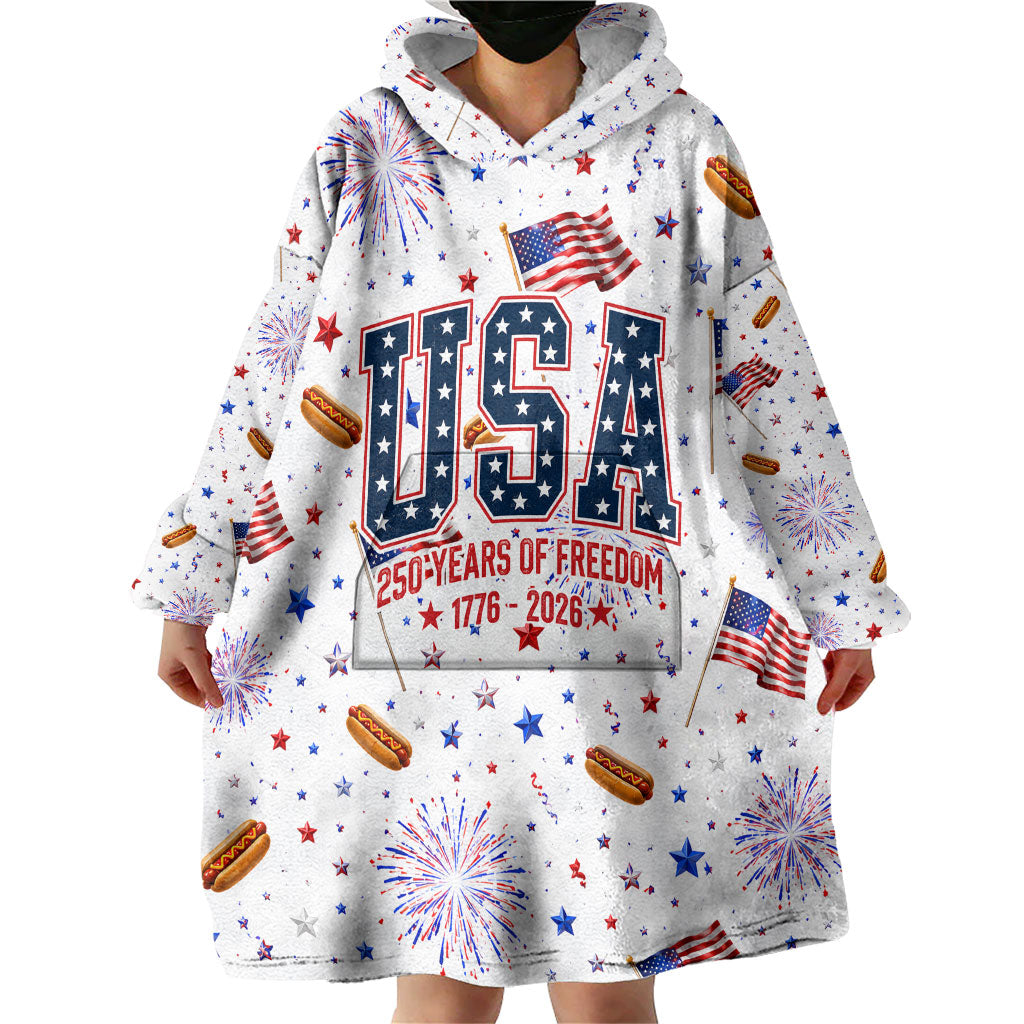USA America Raccoon Hot Dog 250 Years Wearable Blanket Hoodie 4th of July 1776-2026 Patriotic Fireworks