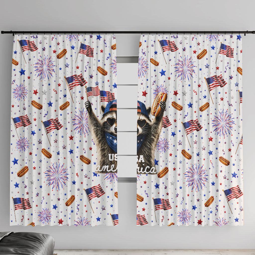 USA America Raccoon Hot Dog 250 Years Window Curtain 4th of July 1776-2026 Patriotic Fireworks