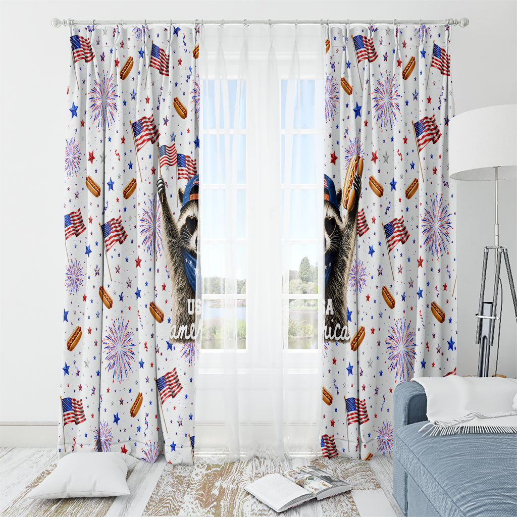 USA America Raccoon Hot Dog 250 Years Window Curtain 4th of July 1776-2026 Patriotic Fireworks
