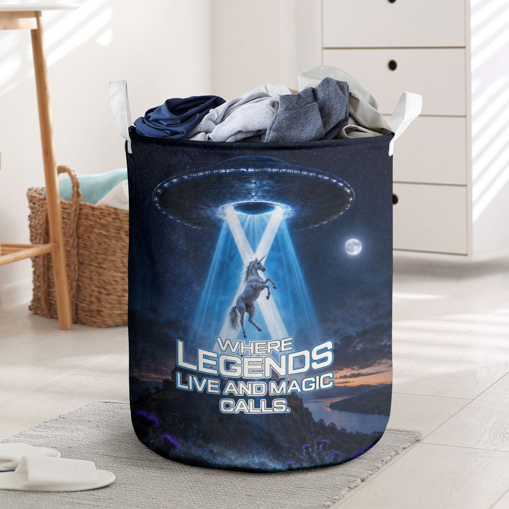 Scotland Kelpies And Unicorn UFO Laundry Basket Sci-Fi Alien Abduction And Magic Legends