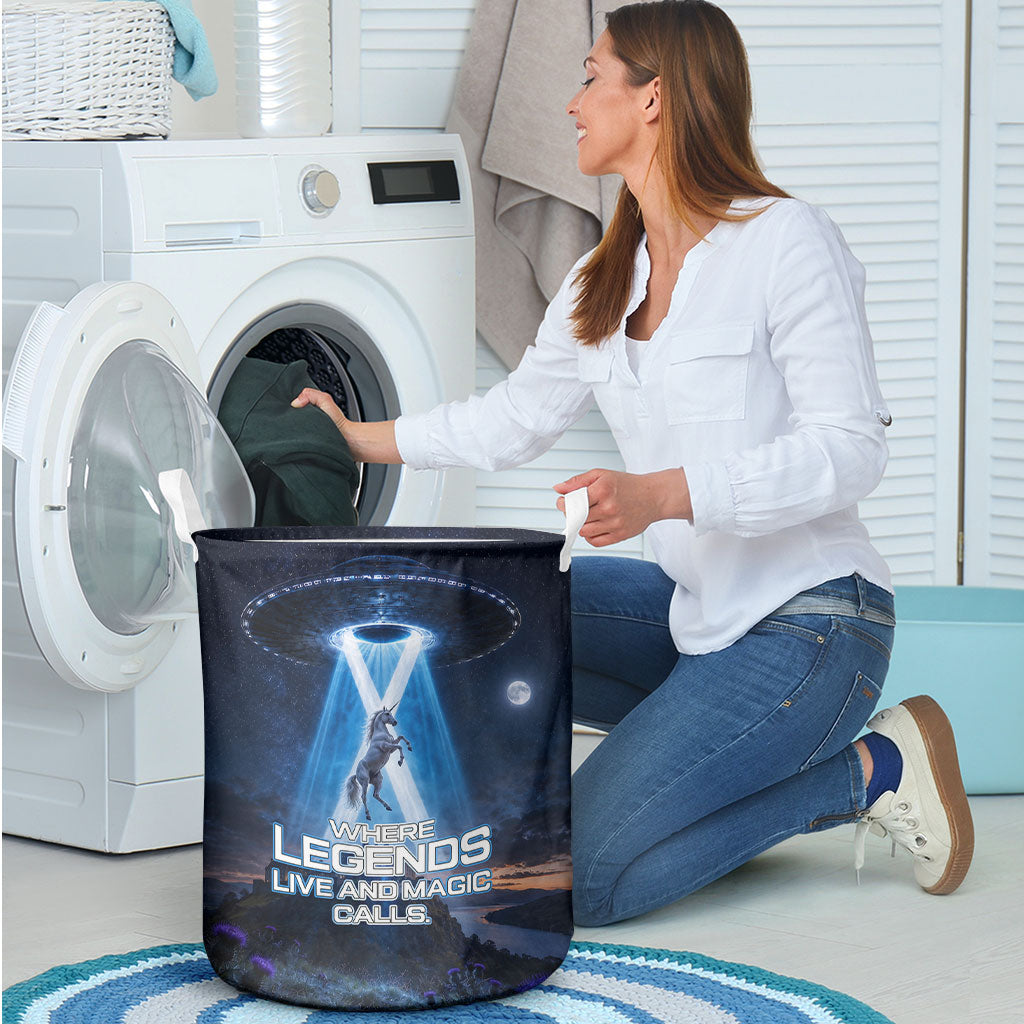 Scotland Kelpies And Unicorn UFO Laundry Basket Sci-Fi Alien Abduction And Magic Legends