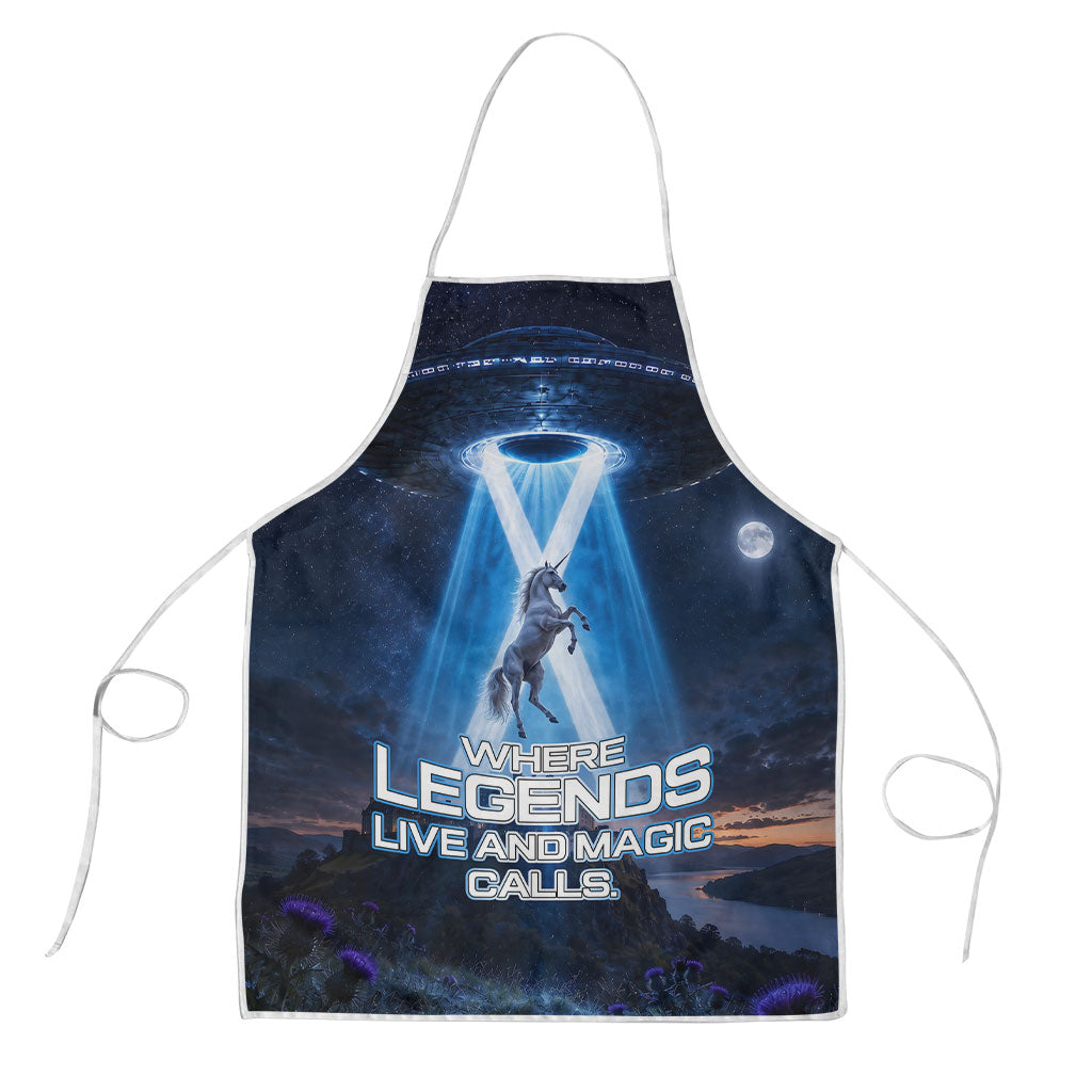Scotland Kelpies And Unicorn UFO Apron Sci-Fi Alien Abduction And Magic Legends